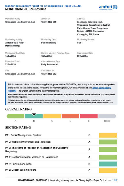 BSCI Certification of Bamboo Tissue Paper