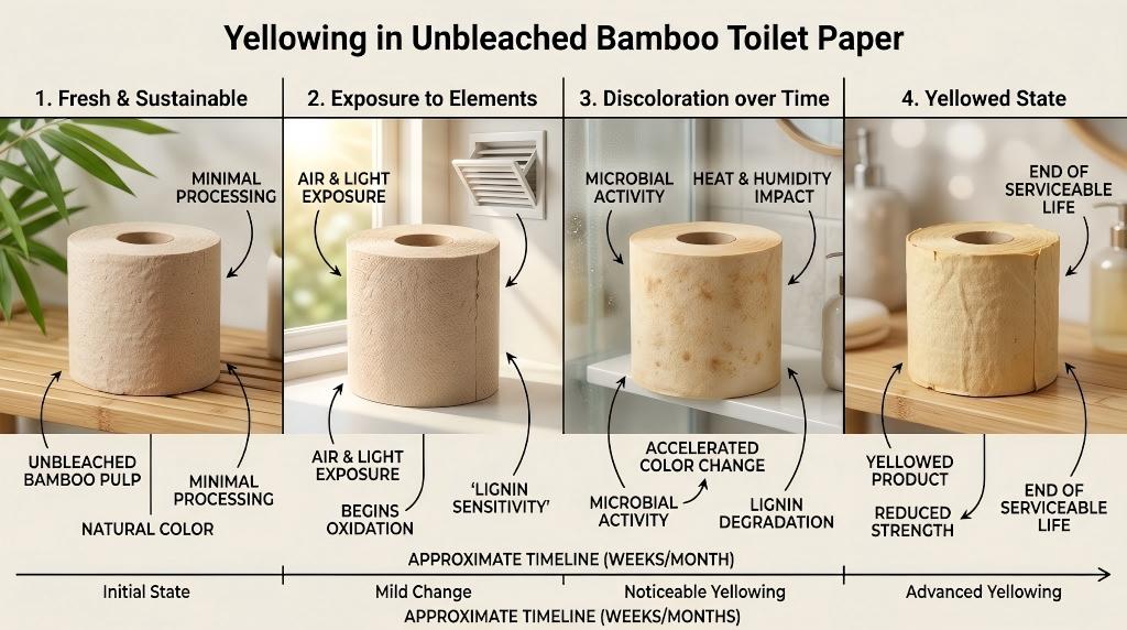 Yellowing in Unbleached Bamboo Toilet Paper