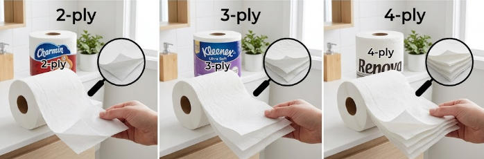 key differences in 2-ply, 3-ply, and 4-ply toilet paper